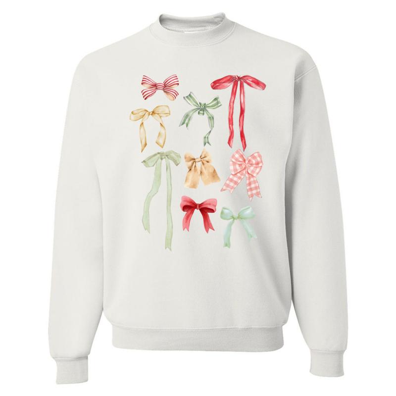 ‘Holiday Bow Show’ Festive Sweatshirt, Christmas Classic Bow Graphic Crew