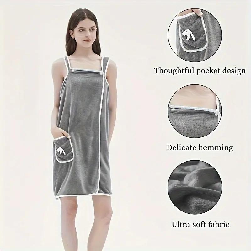 Wearable Bathrobe with Pocket, 1 Count Soft Comfortable Bathrobe, Adjustable Bath Robe for Home Travel
