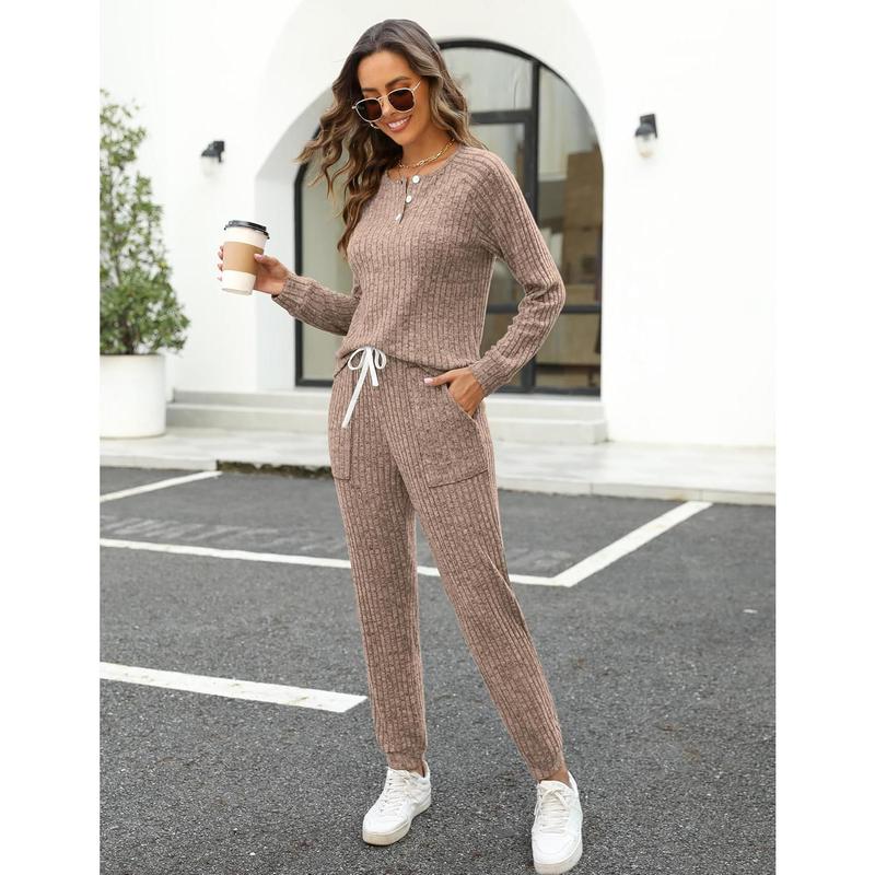 WIHOLL Two Piece Outfits for Women Lounge Sets Button Down Sweatshirt Sweatpants Sweatsuits Set with Pockets