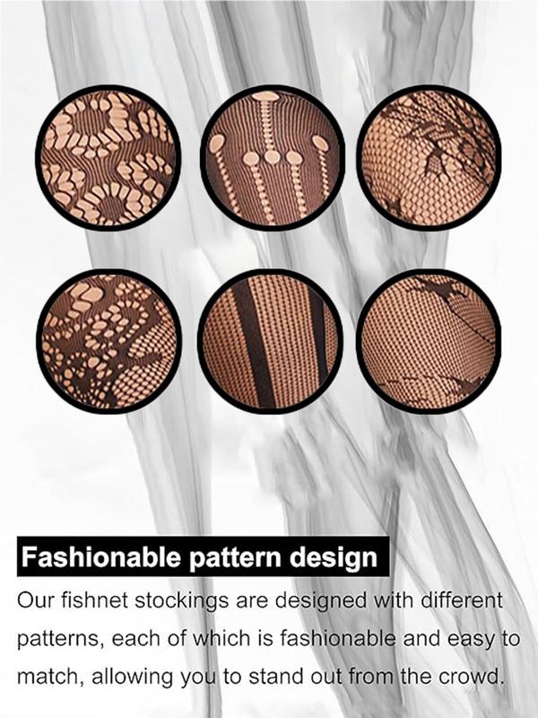 Women's Solid Graphic   Floral Hollow Out Sheer Garter Fishnet Stockings, Sexy Comfy Breathable Thigh High Stockings for Party, Ladies Stockings for All Seasons