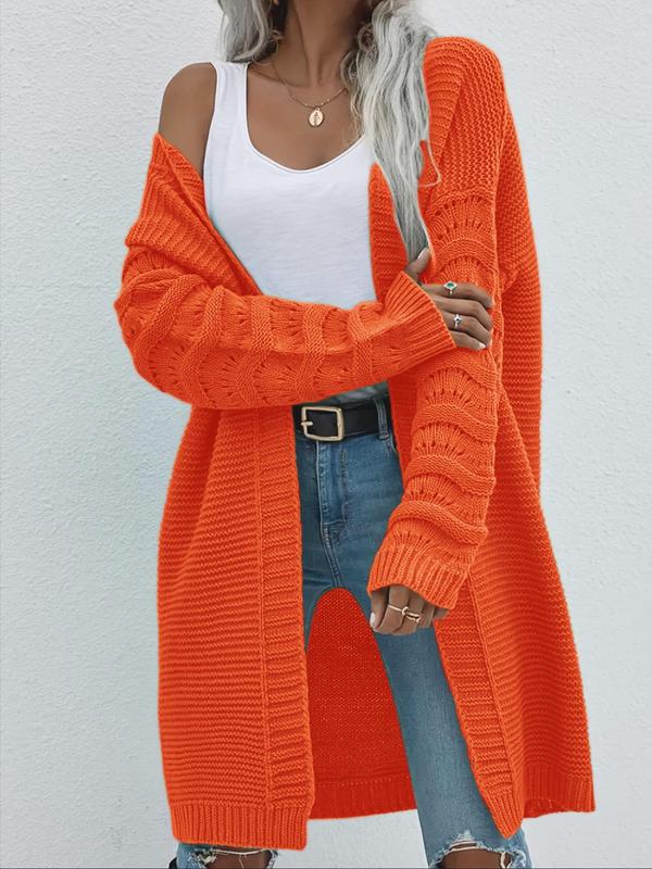  Solid Drop Shoulder Long Sleeve Cardigan, Casual Open Front Knitwear for Fall & Winter, Women's Clothing for Daily Wear