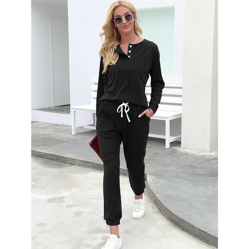 WIHOLL Two Piece Outfits for Women Lounge Sets Button Down Sweatshirt Sweatpants Sweatsuits Set with Pockets