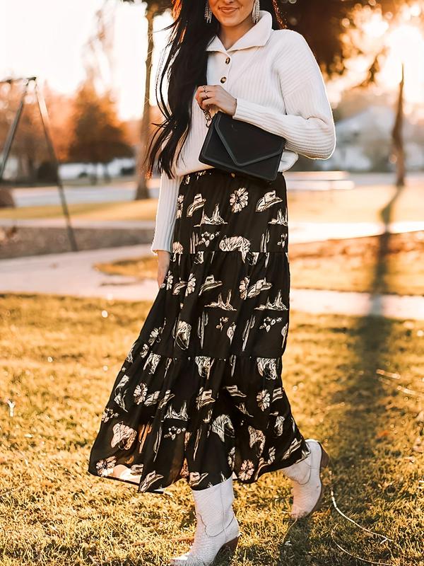 Women's All Over Print A Line Skirt, Boho Fashion Casual Skirt for Daily Holiday Vacation Wear, Ladies Bottoms for All Seasons