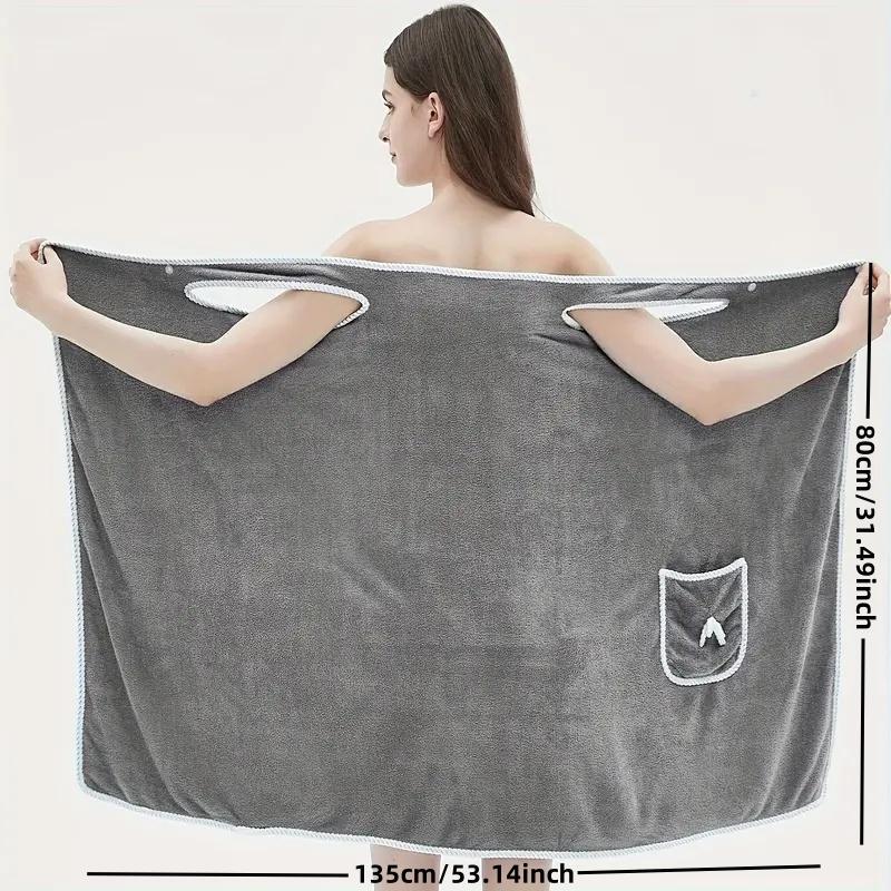 Wearable Bathrobe with Pocket, 1 Count Soft Comfortable Bathrobe, Adjustable Bath Robe for Home Travel