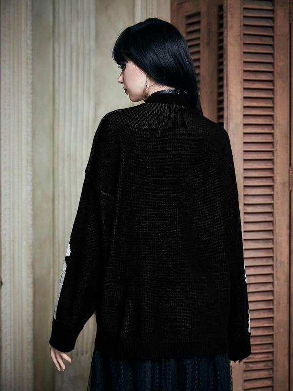 Women's Skeleton Print Drop Shoulder Cardigan, Casual Halloween Long Sleeve Open Front Knitwear for Fall, Women's Clothing for Daily Wear
