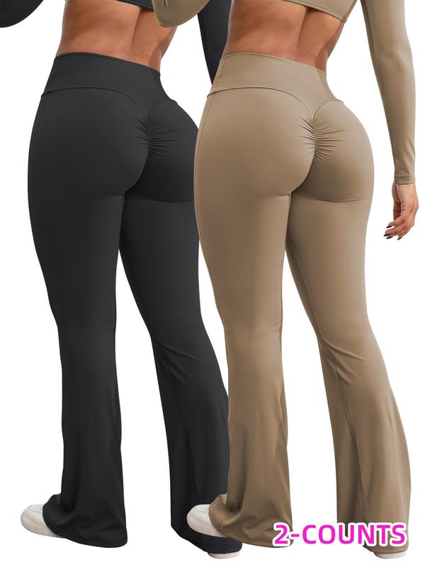 Women's Solid Color Flare Leg Pants, Comfy Breathable Bell Bottom Trousers for Yoga Gym Workout, Ladies Bottoms for All Seasons