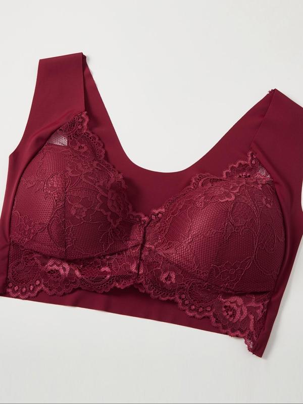 Women's Contrast Lace Bralette, Soft Comfy Breathable Wireless Lingerie Top for Daily Wear, Women's Lingerie for All Seasons