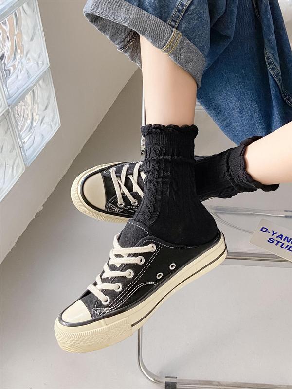 Women's Solid Textured Crew Socks, Socks for Women, Casual Comfort Chic Soft Stretchy Cozy Mid-calf Socks for Daily Wear, Lady's Basic Socks & Hosiery for All Seasons