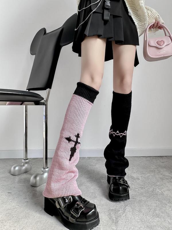 Women's 1 Pair Graphic Double-Sided Leg Warmers, Punk Style Reversible Leg Warmers For Daily Wear, Women's Socks For Spring & Fall