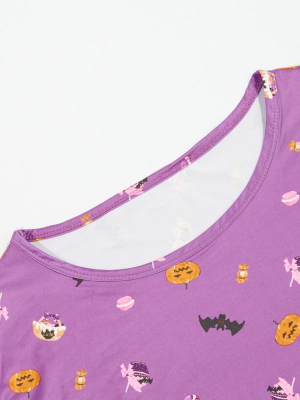 Plus Size Lip & Dinosaur Print Drop Shoulder Nightdress, Casual Soft Half Sleeve Nightgown for Women, Women's Sleepwear for Summer
