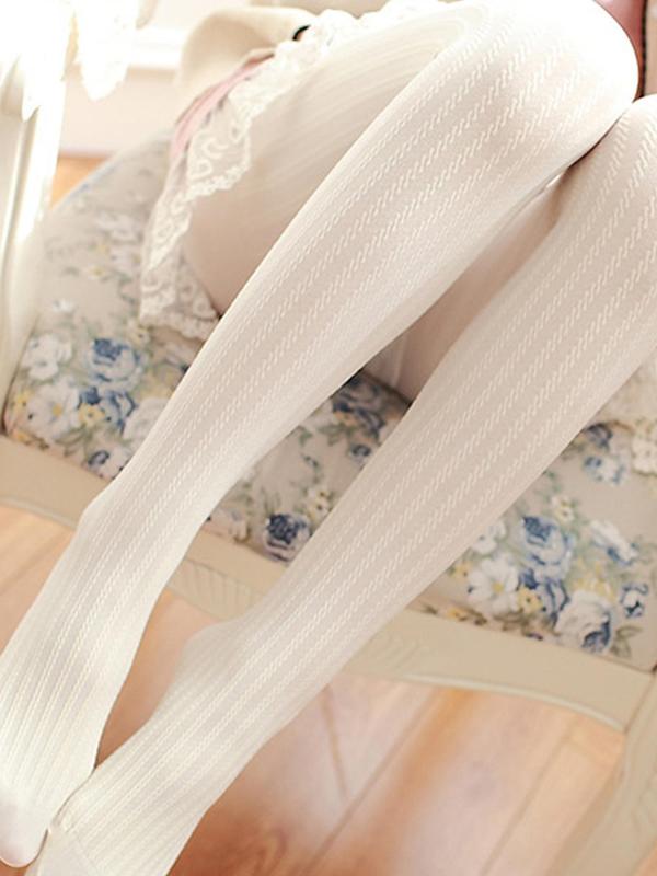 Women's 1 Pair High Waist Textured Tights, White Vintage Lolita Pantyhose, Fall & Winter Warm Pantyhose, Soft Breathable Pantyhose, Velvet Dance Socks for Girls & Ladies, Women's Stockings