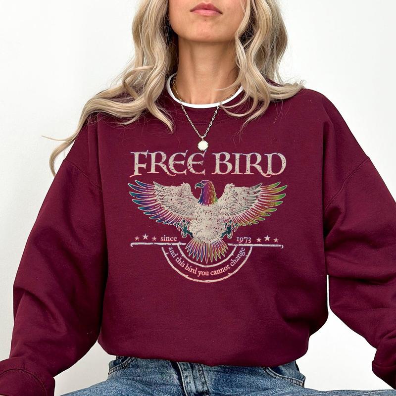Free Bird, Band, Old School Band, Retro Music, Rock Band Sweatshirt, Women's Crew Neck, Crewneck Casual Comfort Comfortable Graphic Casual Comfort Womenswear Comfortable Graphic