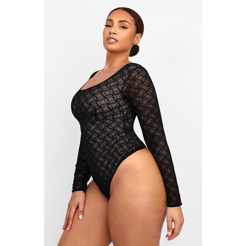 Shapellx Lace Glamour Geometric Shaping Bodysuit Thong