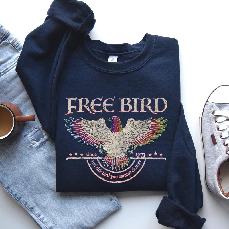 Free Bird, Band, Old School Band, Retro Music, Rock Band Sweatshirt, Women's Crew Neck, Crewneck Casual Comfort Comfortable Graphic Casual Comfort Womenswear Comfortable Graphic