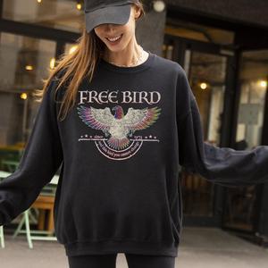 Free Bird, Band, Old School Band, Retro Music, Rock Band Sweatshirt, Women's Crew Neck, Crewneck Casual Comfort Comfortable Graphic Casual Comfort Womenswear Comfortable Graphic