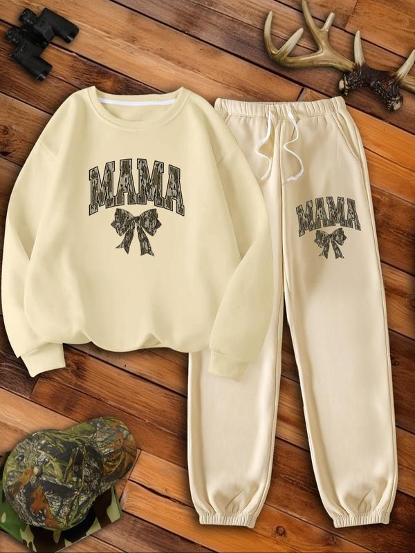 Two-piece Set Women's Letter Print Thermal Lined Sweatshirt & Elastic Waist Sweatpants, Casual Fashion Cozy Round Neck Long Sleeve Pullover & Pocket Trousers for Daily Outdoor Wear, Women's Clothing for Fall & Winter