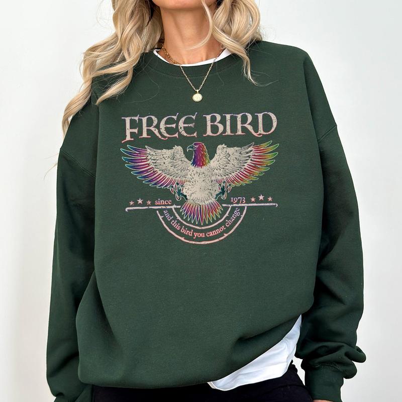 Free Bird, Band, Old School Band, Retro Music, Rock Band Sweatshirt, Women's Crew Neck, Crewneck Casual Comfort Comfortable Graphic Casual Comfort Womenswear Comfortable Graphic