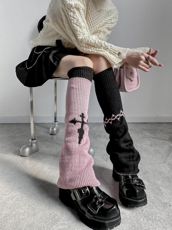 Women's 1 Pair Graphic Double-Sided Leg Warmers, Punk Style Reversible Leg Warmers For Daily Wear, Women's Socks For Spring & Fall