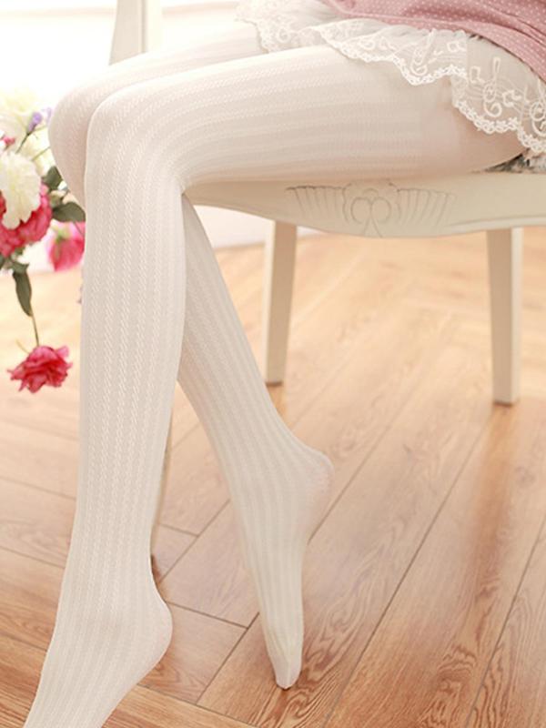Women's 1 Pair High Waist Textured Tights, White Vintage Lolita Pantyhose, Fall & Winter Warm Pantyhose, Soft Breathable Pantyhose, Velvet Dance Socks for Girls & Ladies, Women's Stockings