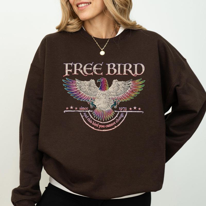 Free Bird, Band, Old School Band, Retro Music, Rock Band Sweatshirt, Women's Crew Neck, Crewneck Casual Comfort Comfortable Graphic Casual Comfort Womenswear Comfortable Graphic