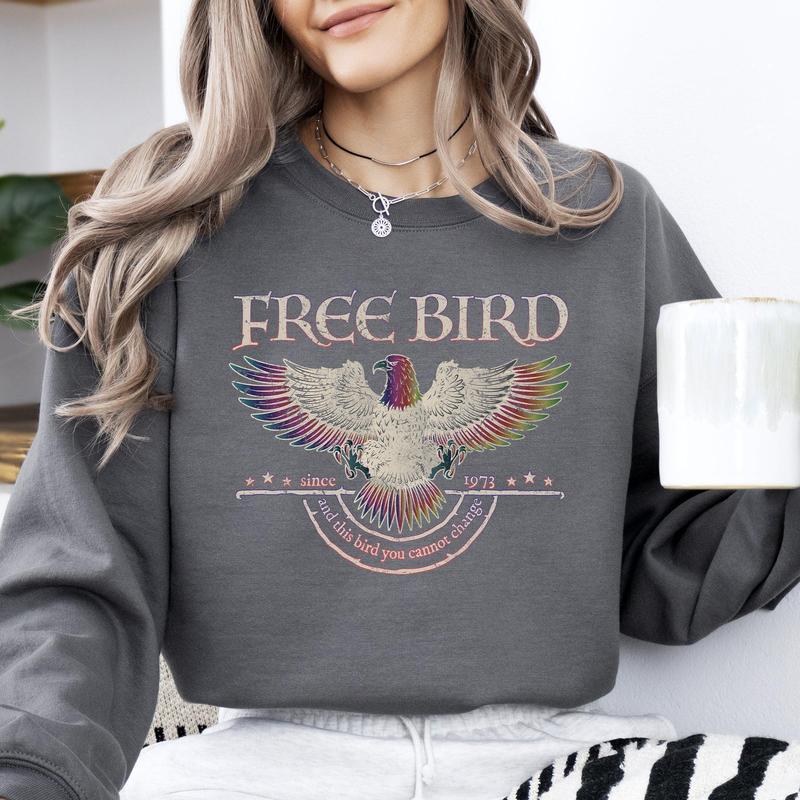 Free Bird, Band, Old School Band, Retro Music, Rock Band Sweatshirt, Women's Crew Neck, Crewneck Casual Comfort Comfortable Graphic Casual Comfort Womenswear Comfortable Graphic