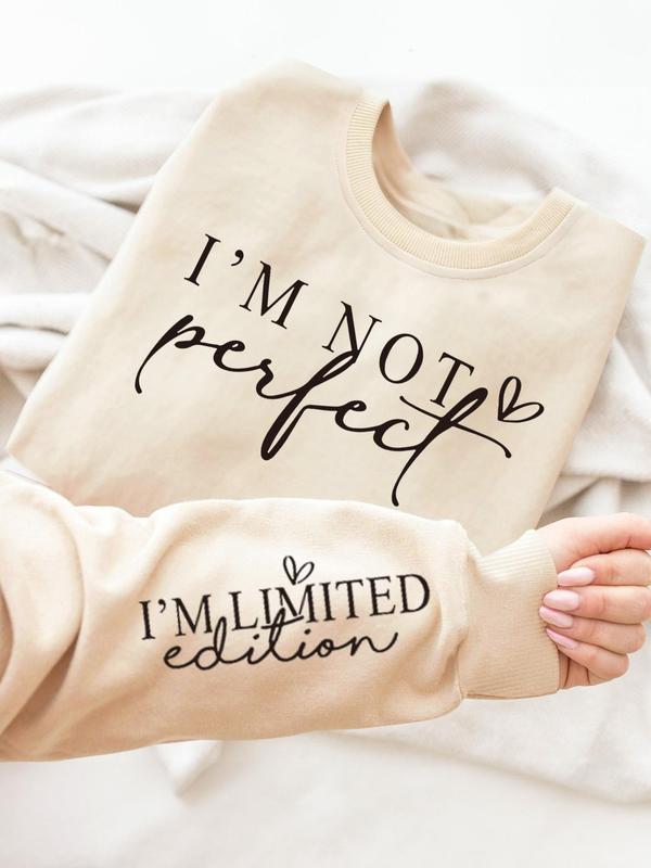 Women's Letter & Heart Print Drop Shoulder Sweatshirt, Fashion Casual Crew Neck Long Sleeve Pullover for Daily Wear, Fall Clothes, Ladies Spring & Fall Clothes