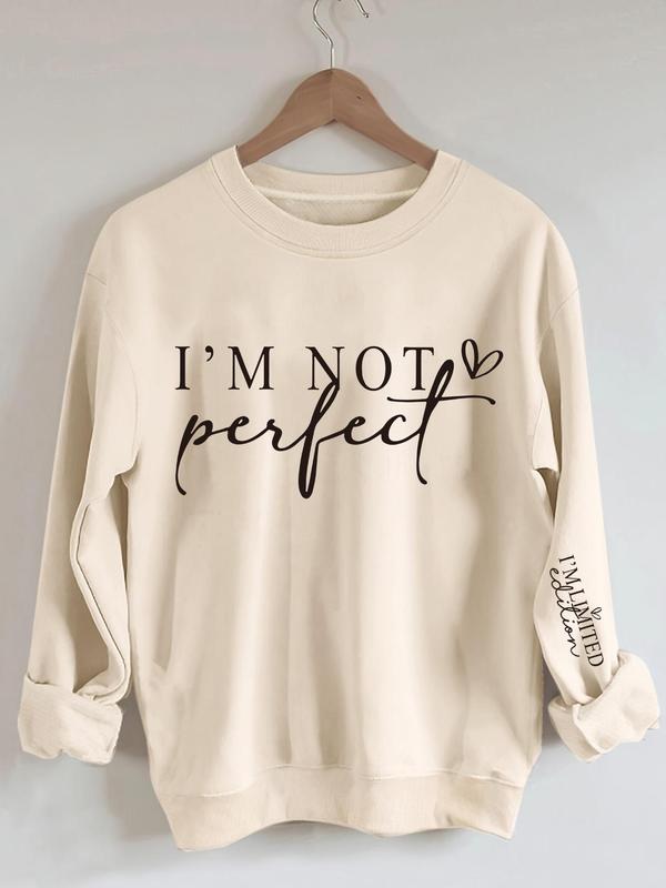 Women's Letter & Heart Print Drop Shoulder Sweatshirt, Fashion Casual Crew Neck Long Sleeve Pullover for Daily Wear, Fall Clothes, Ladies Spring & Fall Clothes