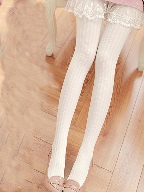 Women's 1 Pair High Waist Textured Tights, White Vintage Lolita Pantyhose, Fall & Winter Warm Pantyhose, Soft Breathable Pantyhose, Velvet Dance Socks for Girls & Ladies, Women's Stockings