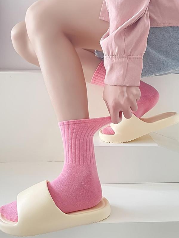Women's 7 Pairs Minimalist Solid Crew Socks, Lady Fashion Casual Basic Comfy Socks for Daily Outdoor Wear, Women Comfort Socks for All Seasons, Womenswear