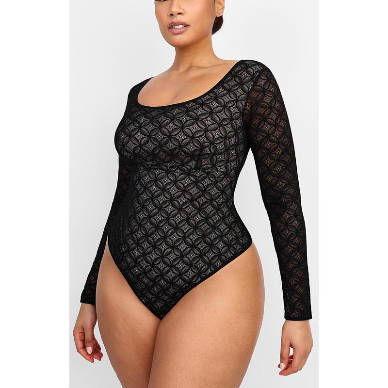 Shapellx Lace Glamour Geometric Shaping Bodysuit Thong