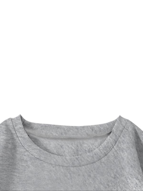 Women's Lotus & Letter Print Crew Neck Sweatshirt, Casual Long Sleeve Pullover for Fall & Winter, Women's Clothes for Daily Wear