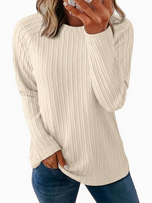 Women's Solid Textured Raglan Sleeve T-shirt, Casual Long Sleeve Round Neck Top for Fall & Winter, Fashion Ladies' Knit Clothing for Daily Wear