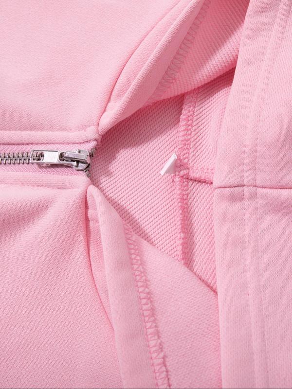 Women's Solid Zip Up Crop Hooded Jacket & Elastic Waist Sweatpants Two-piece Set, Casual Fashion Drop Shoulder Long Sleeve Outerwear & High Waist Trousers for Daily Outdoor Wear, Women's Clothing for Fall & Winter