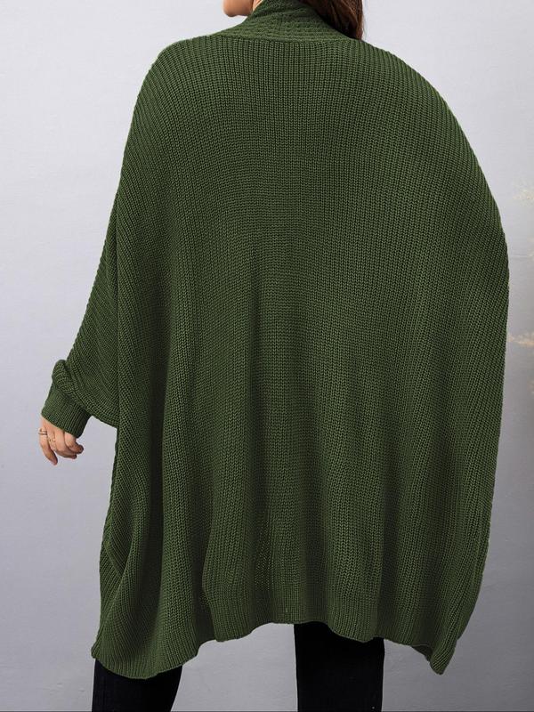  Solid Batwing Sleeve Open Front Cardigan, Cardigan for Women, Casual Long Sleeve Knit Outerwear for Fall & Winter, Women's Clothing for Daily Wear