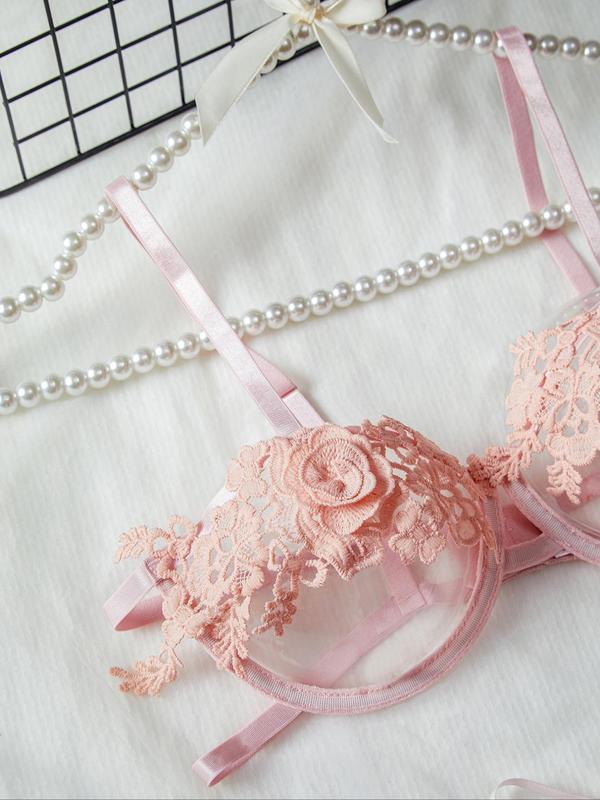  Contrast Lace Bra & Thong & Skirt Set, Solid Color Spaghetti Strap Lingerie Set, Women's Underwear Set for All Seasons