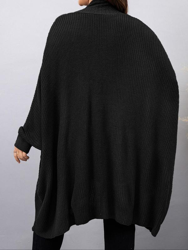  Solid Batwing Sleeve Open Front Cardigan, Cardigan for Women, Casual Long Sleeve Knit Outerwear for Fall & Winter, Women's Clothing for Daily Wear