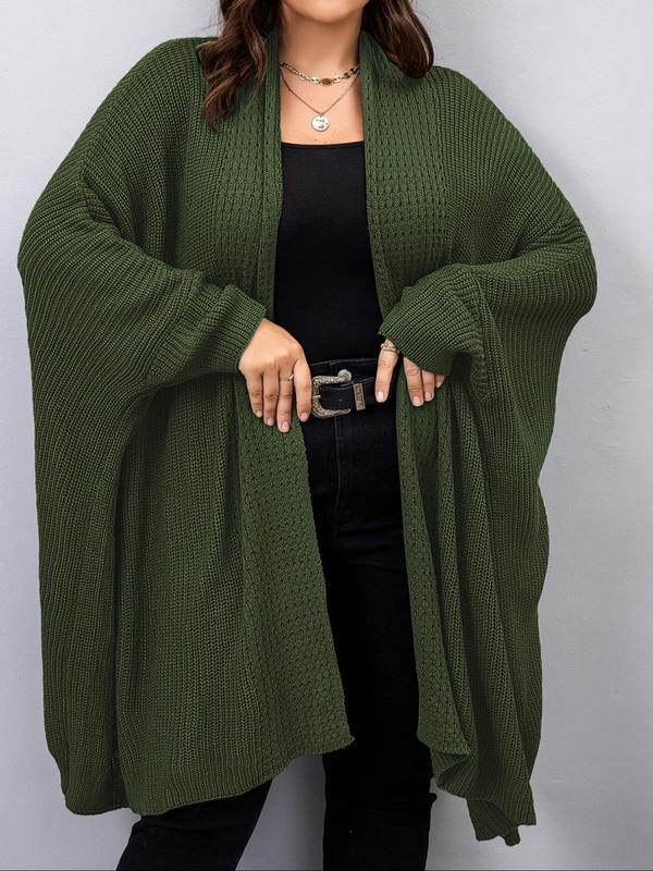 Solid Batwing Sleeve Open Front Cardigan, Cardigan for Women, Casual Long Sleeve Knit Outerwear for Fall & Winter, Women's Clothing for Daily Wear