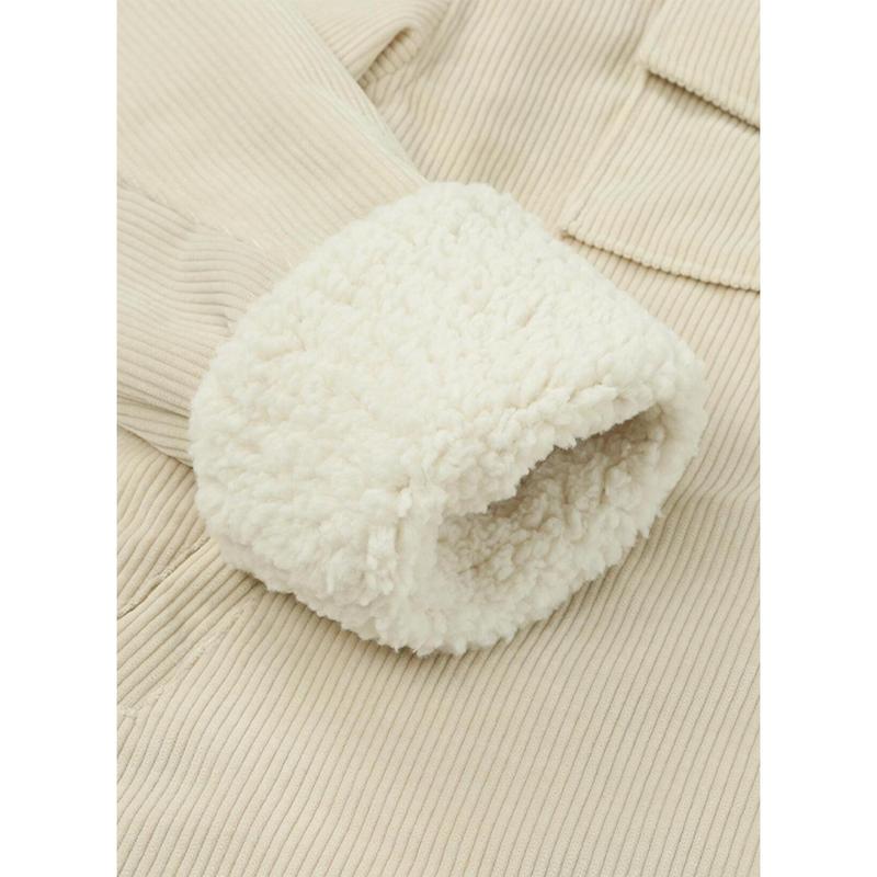 Dokotoo Corduroy Sherpa Jacket for Women Button Down Fleece Fur Collar Winter Warm Coat