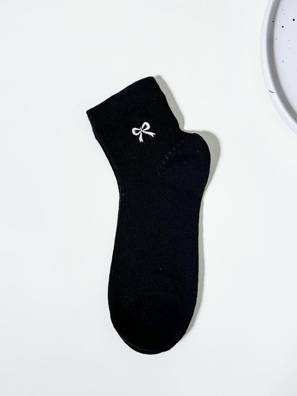 Women's Bow Print Crew Socks, Casual Comfy Breathable Socks for Daily Wear, Ladies Socks for All Seasons