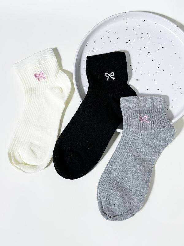 Women's Bow Print Crew Socks, Casual Comfy Breathable Socks for Daily Wear, Ladies Socks for All Seasons