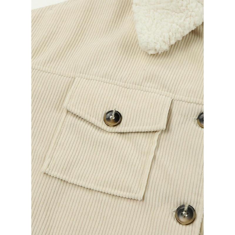 Dokotoo Corduroy Sherpa Jacket for Women Button Down Fleece Fur Collar Winter Warm Coat
