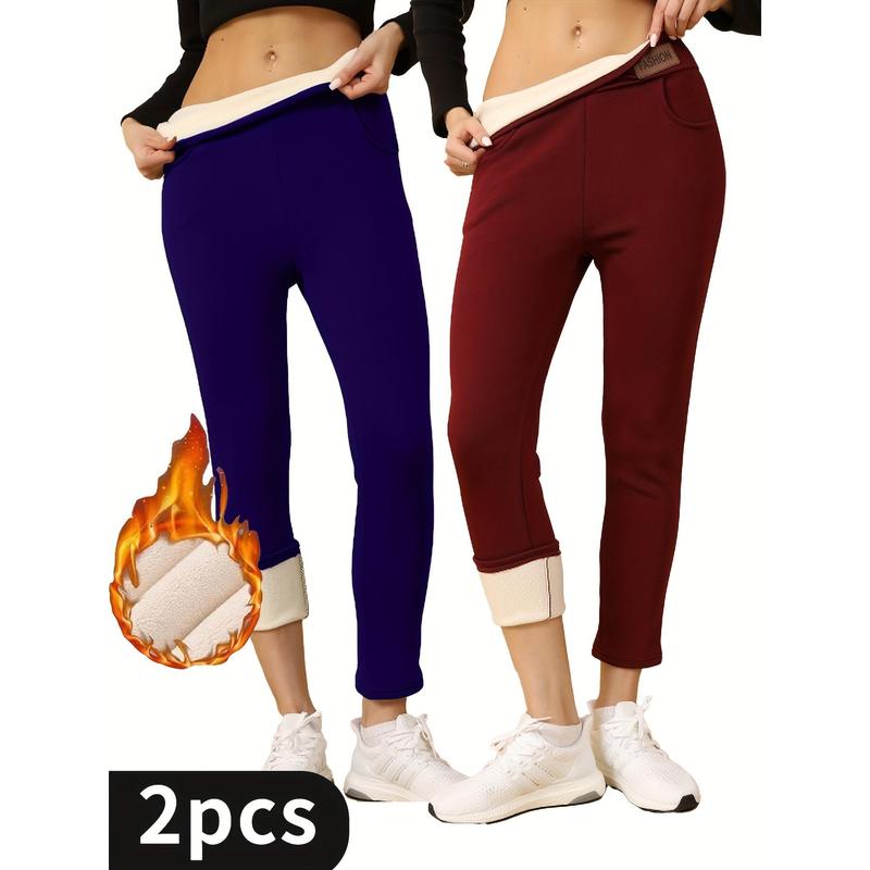 4Pcs High-waisted Slim Winter Plus Fleece Leggings With Oversized Pockets On Both Sides - For Women -  Suitable for Casual Sports & Everyday Wear - Perfect for Cold Weather - Ideal Gift for Fitness Enthusiasts Womenswear Bottoms Comfort Basic Minimalist