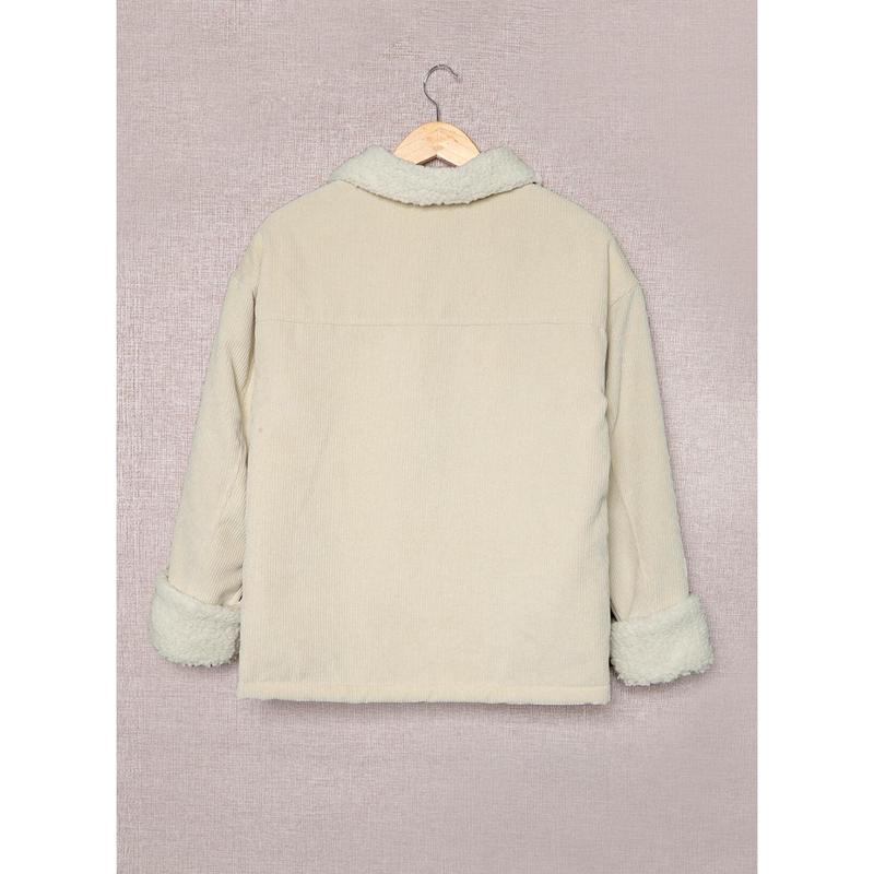 Dokotoo Corduroy Sherpa Jacket for Women Button Down Fleece Fur Collar Winter Warm Coat