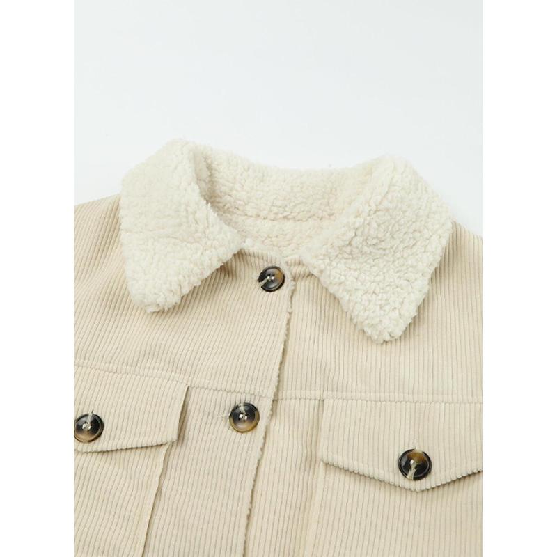 Dokotoo Corduroy Sherpa Jacket for Women Button Down Fleece Fur Collar Winter Warm Coat
