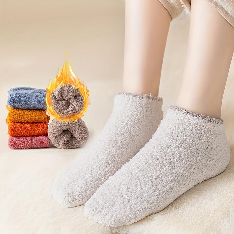4 Pairs Solid Fuzzy Socks - Ultra Thick, Warm, Soft, Fluffy, and Cozy Ankle Socks for Fall and Winter, Perfect for Women's Stockings and Hosiery Needs
