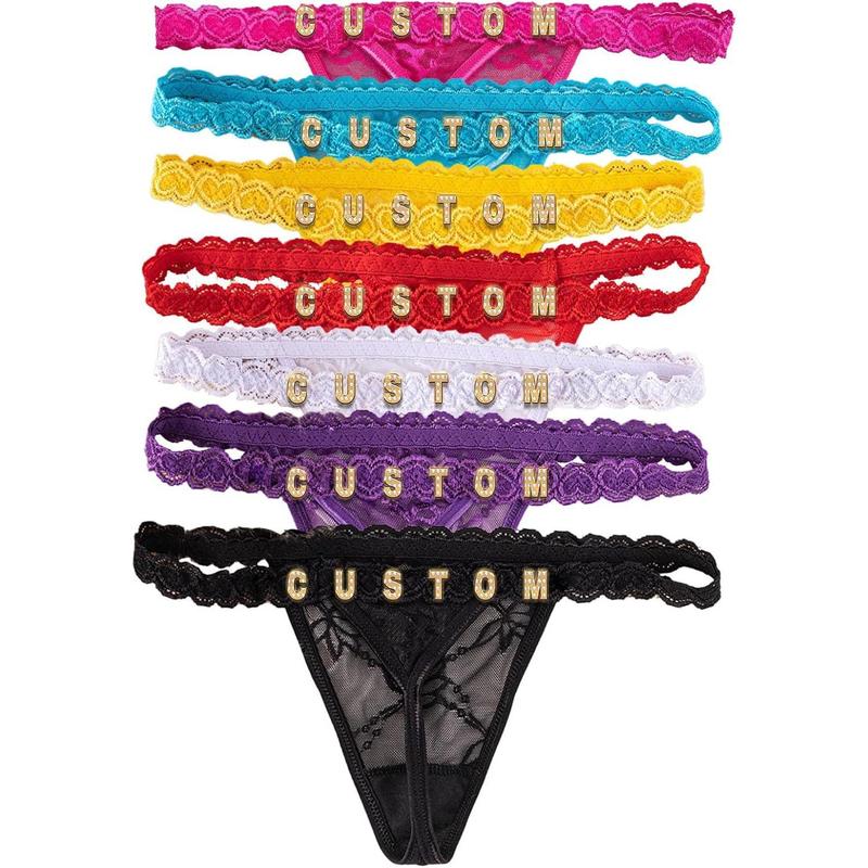 Personalized Thongs with Names Bra Set,Custom Sexy Lace Thongs with Name,Personalized Underwear Panties Lace Bikini