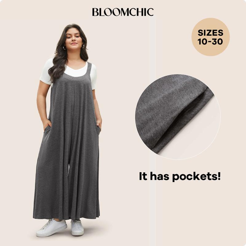 BloomChic Supersoft Essentials Solid Pocket Adjustable Straps Jumpsuit