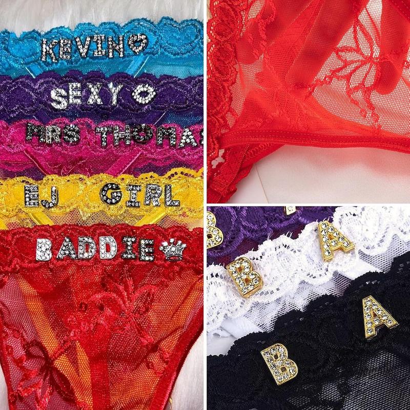 Personalized Thongs with Names Bra Set,Custom Sexy Lace Thongs with Name,Personalized Underwear Panties Lace Bikini