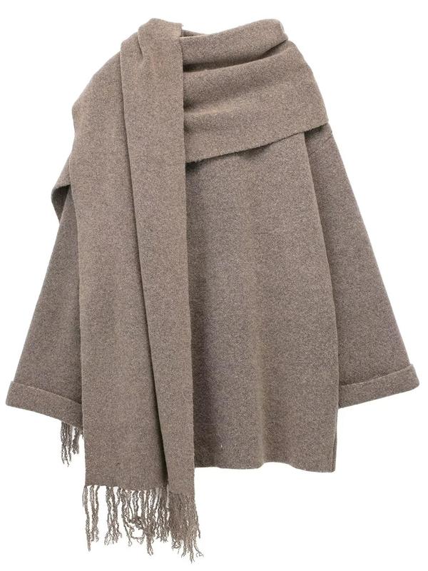 Women's Solid Button Front Pocket Coat with Scarf, Casual Long Sleeve Outerwear for Fall & Winter, Women's Clothing for Daily Wear