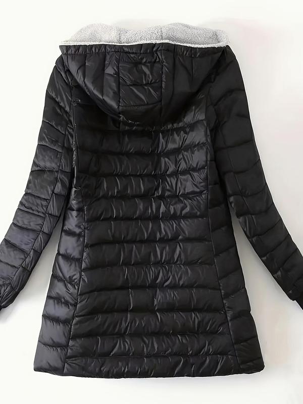 Women's Solid Fuzzy Lined Zip Up Hooded Winter Coats, Casual Long Sleeve Thermal Outerwear for Fall & Winter, Jackets for Women, Women's Clothing for Daily Wear